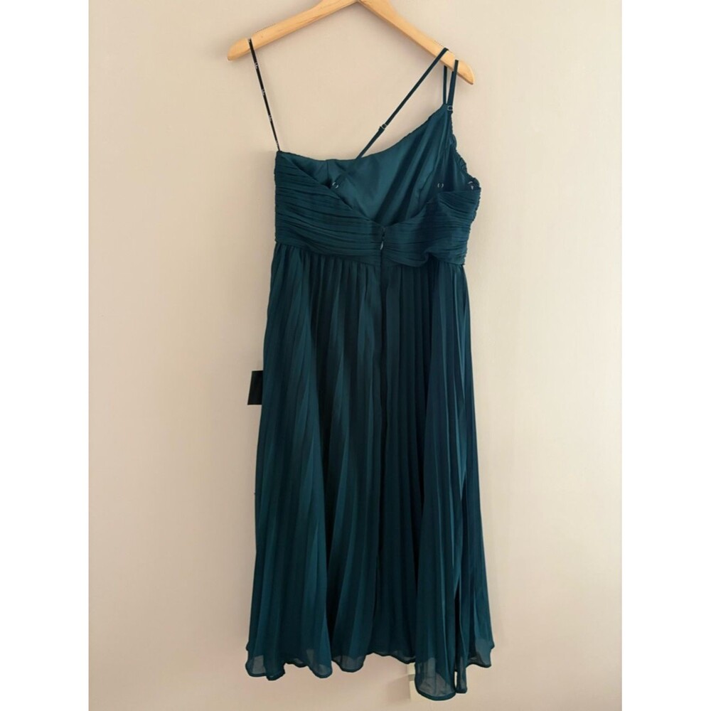 Lulus Wondrous Muse Emerald Pleated One-Shoulder Midi Dress Size XL NWT Wedding - Picture 3 of 8